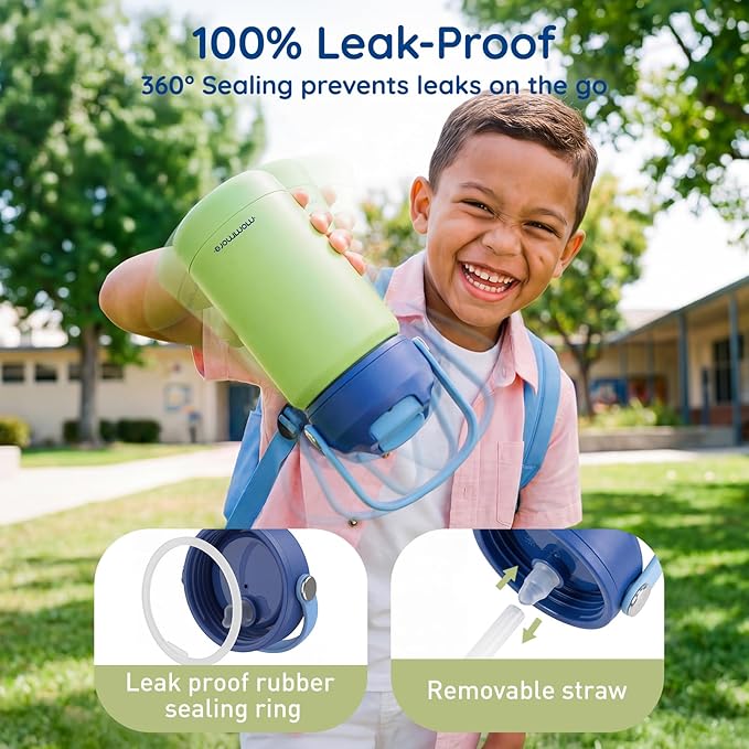 Mommore Kids Water Bottle 12 oz, Insulated Stainless Steel Water Bottle with Straw, Leakproof & BPA-Free, Vacuum Insulated Travel Water Bottle for School, Outdoor Strawberry-1 Pc