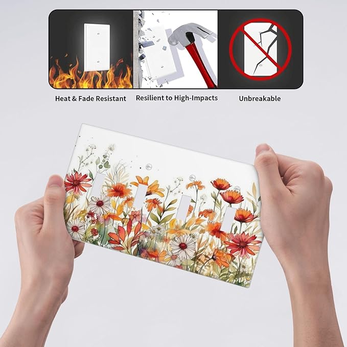 Watercolor Wild Flower Floral Daisy Plant Light Switch Covers Quad Toggle Electrical Faceplate 4 Gang Wall Plate Decorative Switch Plates for Bedroom Living Room Decor