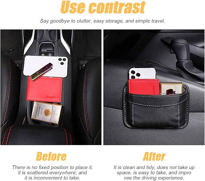 Moly Magnolia Car Seat Side Pocket Organizer, American Flag PU Leather Storage Bag, Pen Phone Holder Tray Pouch Seat Gap Filler, Interior Accessories for Auto Door Window Console (Red)