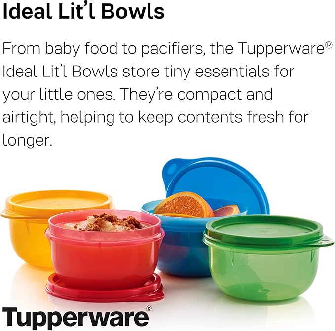 Tupperware Brand Ideal Lit’l Food Storage Bowls for Toddlers & Kids - Airtight, Leak-Proof, Dishwasher Safe & BPA Free - Includes Lids
