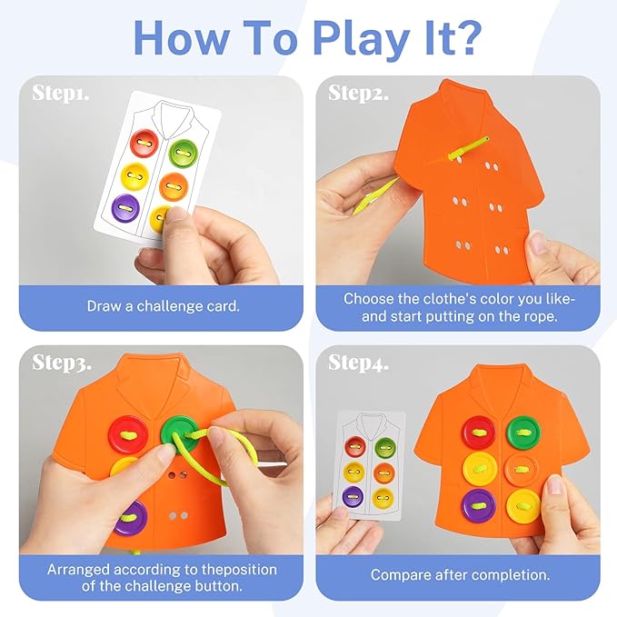 Clothes Lacing Cards for Seniors with Dementia & Alzheimer‘s - Fine Motor Skills Activity with Buttons & Zipper, Occupational Therapy Tools for Elderly to Practice Dressing Skills