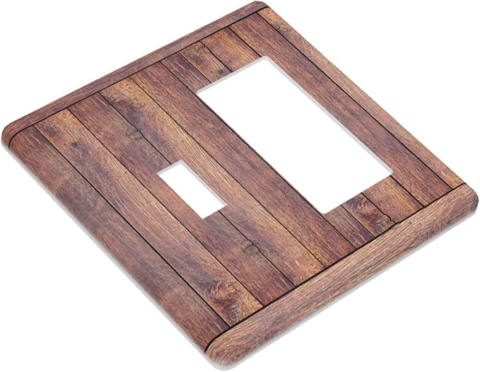 Decorative Toggle Switch Cover Plate with Wood Grain Rustic Brown Design 2-Gang 1-Gang Wall Plate Light Switch Cover Vintage Outlet Covers Kitchen/Bedroom