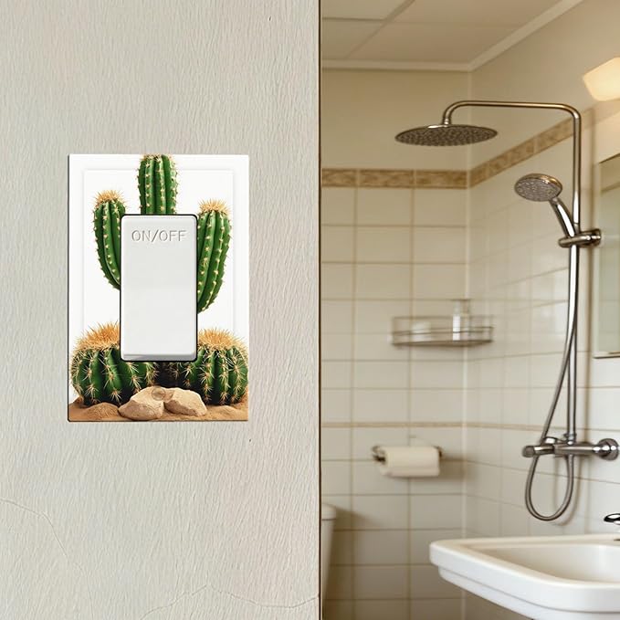 Boho Cactus Garden Single Rocker Switch Cover - 1-Gang Standard US Size Minimalist Desert Landscape Design Light Switch Covers for Bedroom Bathroom Living Room Decor