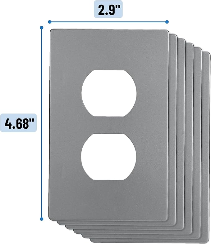 Bates- Screwless Duplex Wall Plate, Standard Size, 6 Pack, 1-Gang Child Safe Receptacle Outlet Cover, Unbreakable Polycarbonate Thermoplastic, Nickel