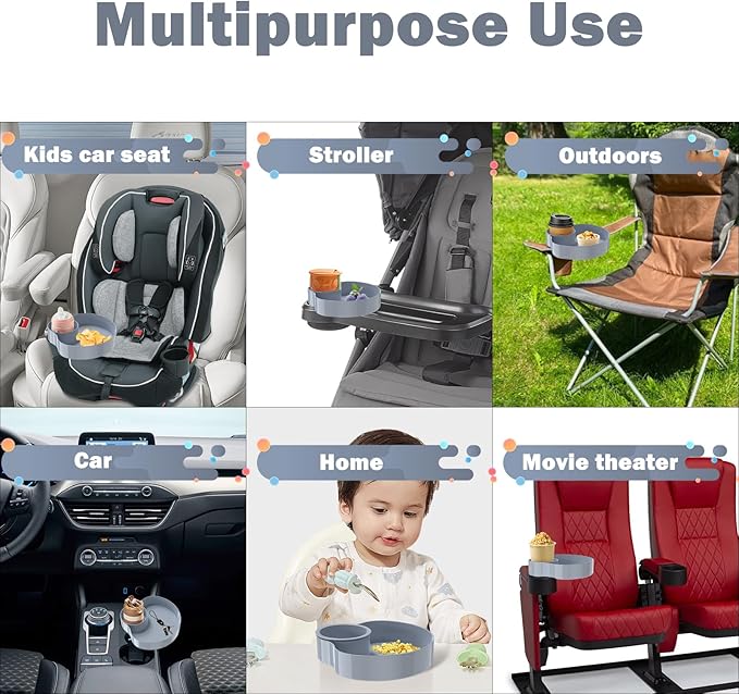 Kids Car Seat Tray, Travel Tray with Cup Holder for Toddler Baby, Kids Car Seat Food Snack Organizer for Road Trip, Stroller snack Organizer Travel Must Haves Toddler Must Haves (Light Grey, 1 PCS)