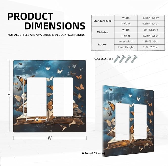 Decorative Art Light Switch Covers Butterflies from the Book 2 Gang Dual Rocker Outlet Switch plate Faceplate GFCI for Home Decor