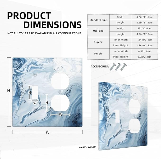 Blue Marble Abstract Ombre Chic Luxury Print Wallplates 1 Toggle 1 Duplex Switch Plate Electrical GFCI Faceplate Decorative Light Switch Covers for Bathroom Living Room Decor