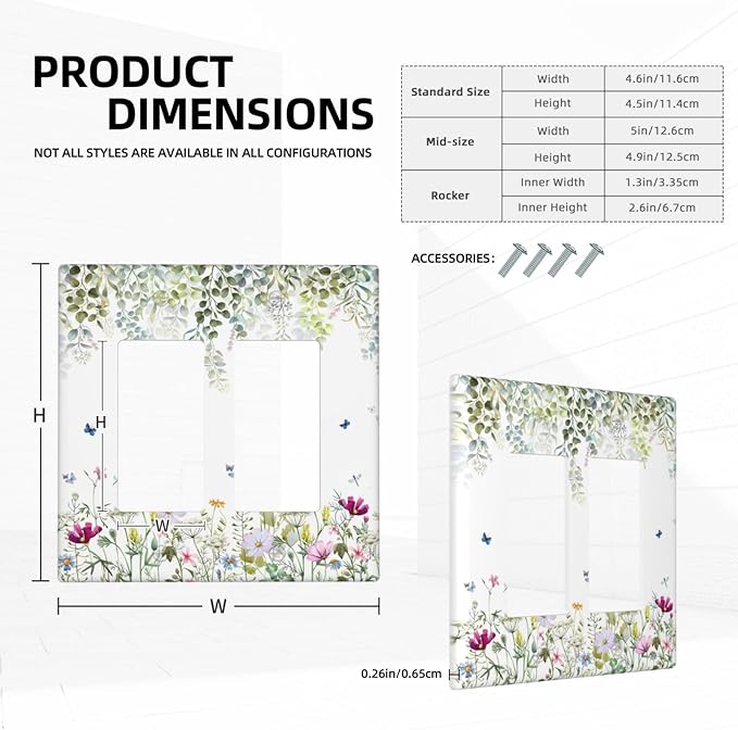 Green Floral Leaves Light Switch Cover Decorative Wild Flower 2 Gang Rocker Toggle Wall Plate Electrical Switchplate Faceplate for Bathroom Kitchen Bedroom