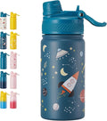 Fijinhom 12 oz Kids Water Bottle, 2-in-1 Stainless Steel Vacuum Insulated Water Bottle for Toddler, Leak Proof Spout & Straw, Double Wall Thermal Flask for Boys&Girls, School, Outdoor, Travel (Planet)