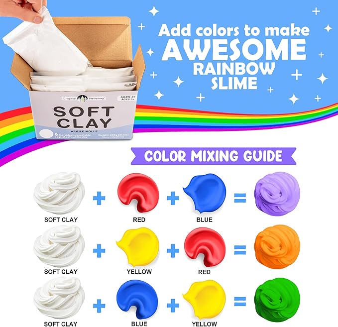 Original Stationery Soft Clay for Slime Making - Moldable Modeling Clay for Kids, Blend with Glue & Shaving Foam for Butter Slime, 1.3 Lbs/600g - Fun Birthday Gift - Mix-in Supplies