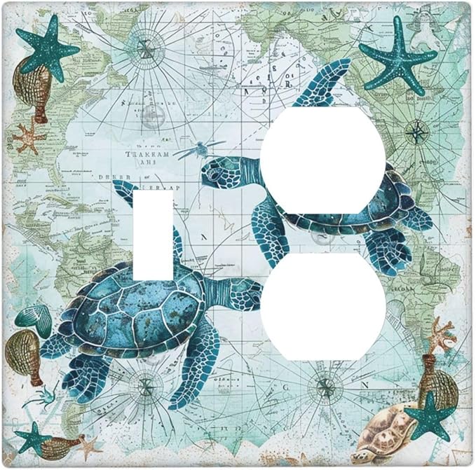 Wallplates Nautical Green Sea Turtles Beach Blue Ocean 1 Toggle 1 Duplex Switch Plate Electrical Gfci Faceplate Decorative Light Switch Covers For Bathroom Kids Room Decor