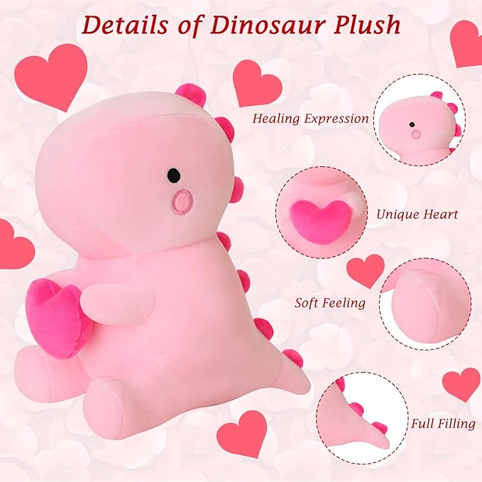 SQEQE Dinosaur Stuffed Animal, Loving Soft Dino Plush Toys with Holding Heart, Sweet Romantic Anniversary Birthday Gift for Her Girls Boys Girlfriend(Pink,20 inch)