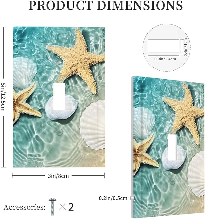Decorative Light Switch Cover Beach Starfish Ocean Conch Cameo Shell 1 Gang Single Toggle Device Electrical Faceplate Switchplates Decorator Outlet Wall Plate For Decor Kids Room Decor