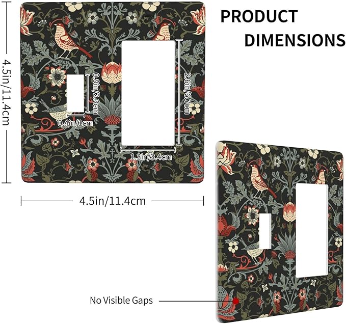 Vintage Birds Berries Mid Century Floral Flower Outlet Covers 1 Toggle 1 Rocker Combination Decorative Wall Plate Electrical Switch Plates Light Switch Cover Plate for Bedroom Living Room Decor