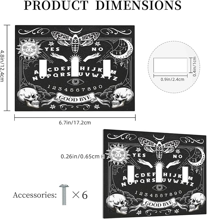 Black Witchy Skeleton Skull Gothic Sun Moon Decorative Switch Plates 3 Gang Wall Plate Triple Toggle Light Switch Cover Faceplate Electrical Wall Panels for Bedroom Living Room Decor