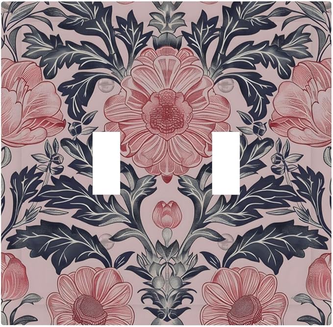 Pink Floral Vintage Botanical Boho Flower Decorative Switch Plates 2 Gang Double Toggle Outlet Light Switch Cover Wall Plate Electrical Faceplate for Farmhouse Home Decor