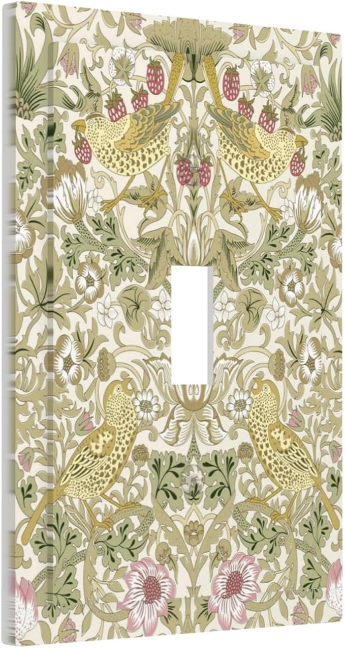 William Morris Vintage Strawberry Bird Botanical Decorative Light Switch Cover 1 Gang Single Toggle Device Electrical Faceplate Switchplates Decorator Outlet Wall Plate for Farmhouse Home Decor