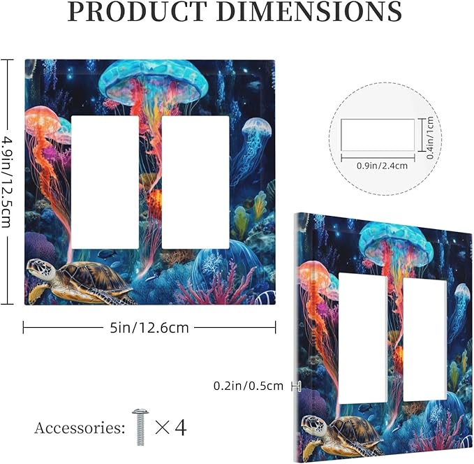 Jellyfish Sea Turtle Fantasy Ocean Coral Underwater World Decorative Outlet Covers 2 Gang Double GFCI Rocker Electrical Wall Panels Light Switch Cover Plate for Nursery Kids Room Decor