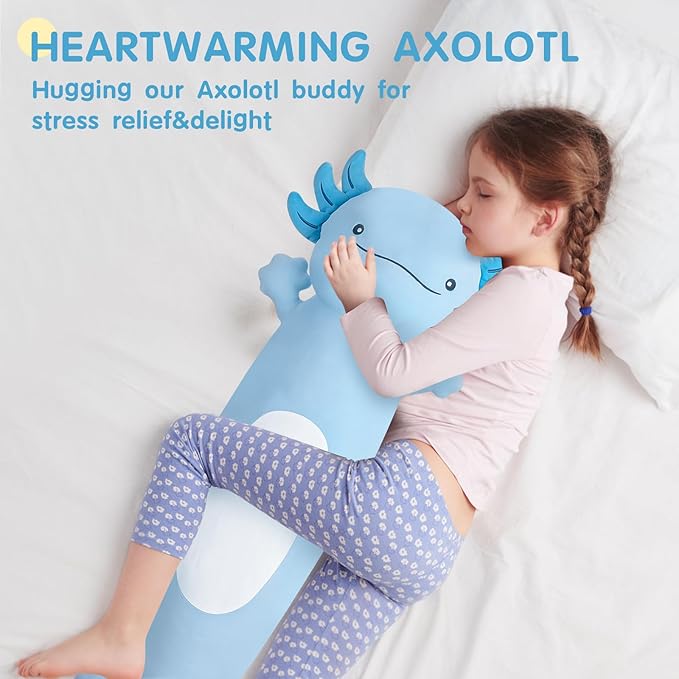 Dalmao 36 inch Cute Giant Blue Axolotl Plush Soft Body Pillow, Large Axolotl Stuffed Animals Toy, Squishy Plushies Gifts for Kids Boys Girls Birthday, Valentine's