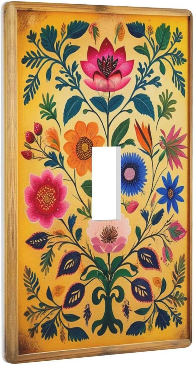 Decorative Art Light Switch Covers ColorFul Blooms Single Toggle Wall Plate Decorative Switchcover Electrical Switchplate for Home Decor