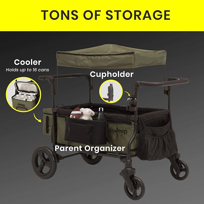 Jeep Deluxe Wrangler Stroller Wagon with Cooler Bag and Parent Organizer by Delta Children, Black/Green