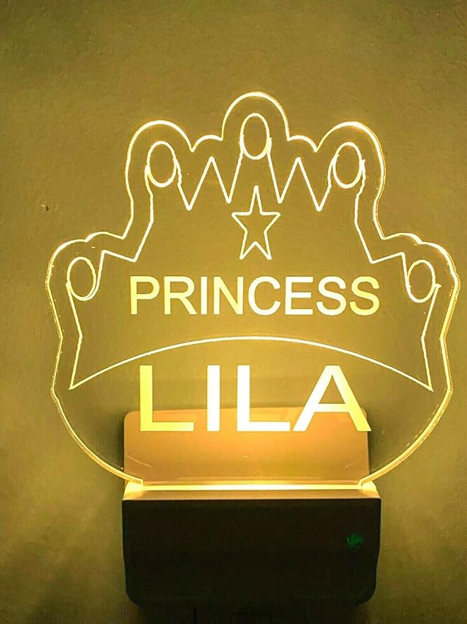 Night Light Multi Color Personalized LED Plug-in Ultra-Slim Touch Light Smart Dusk to Dawn Sensor Kids Christmas/Birthday Gifts Children's Bedroom Kitchen Bathroom Hallway Variations (Princess Crown)