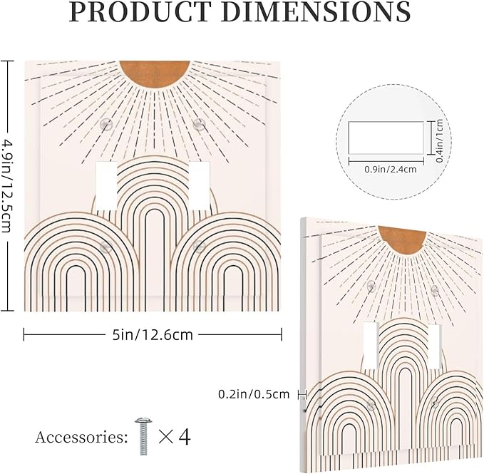 Decorative Light Switch Plate Covers Mid Century Gold Sun Minimalist Arch Line Castle 2 Gang Wall Plate Double Toggle Switch Cover Plate Electric Dual Device Electrical Faceplate