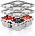 BEFOY 4 Pack Stainless Steel Snack Containers with Lids 4 Compartment Food Storage Containers for Adults & Kids Meal Prep Containers Reusablele (grey, 2)