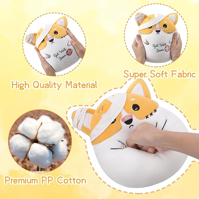 Get Well Soon Dog Plush - Dog Stuffed Animals Corgi Plushie Toys with Injury Bandage, Kids' Pillow Cushion, Gifts for Patient Girls Boys, 9 Inch