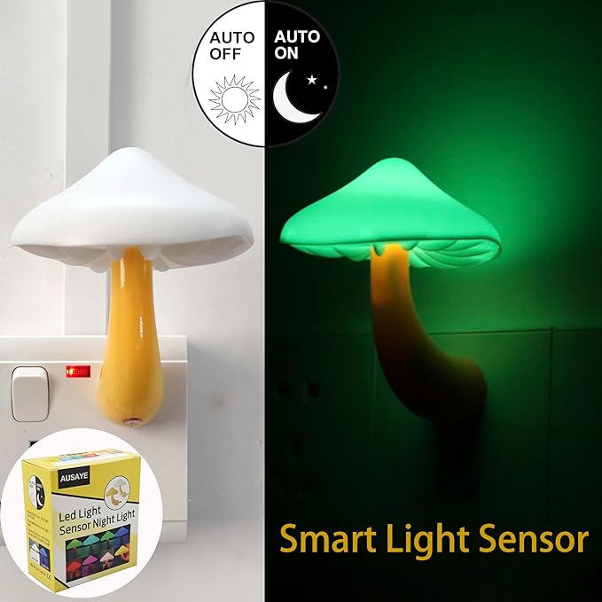 AUSAYE 2 Pack LED Mushroom Plug in Lamp Mushroom Night Light Mini Magic Night Lights for Adults Kids Gifts Green