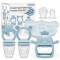 MISSLILI Baby Silicone Fruit Food Feeder Pacifier & Breastmilk Popsicle Freezer Molds,BPA Free Baby Food Storage Containers Frozen Ice Tray for Baby Feeding Safely, Infant Fruit Teething Toy (Blue)