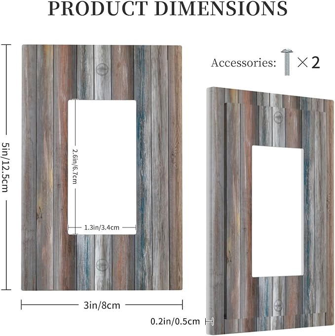 Outlet Covers Vintage Blue Grey Wood Plank 1 Gang Wall Plate Single Rocker Light Switch Cover Rustic Country Decorative GFCI Receptacle Cover Electrical Switchplate for Farmhouse Home Decor