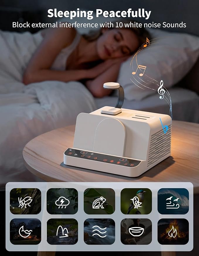 MYPLUS White Noise Machine, 10 Soothing Sounds Sleep Sound Machine with 15W Wireless Charging Station, 7-Color RGB Night Light, Remote for Sleeping, Nursery