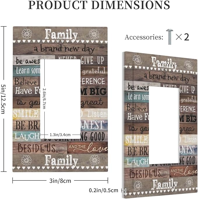 1 Gang Single GFCI/Decorator Rocker Outlet Light Switch Wall Plate Cover Rustic Vintage Country Family Home Inspirational Quotes Rule Cabin Barn Wood Decorative One Device Electrical Faceplate Dimmer