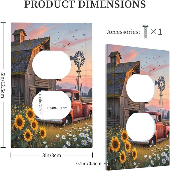 Rustic Barn Red Truck Windmill Sunflower Outlet Covers 1 Gang Duplex Light Switch Cover Decorative Switch Plates Electrical Receptacle Faceplate Wall Plate for Farmhouse Home Decor