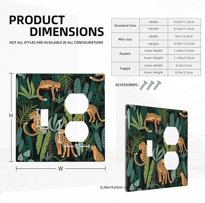 Jungle Cheetah Tropical Wildlife Leopard Green Palm Leaf Wallplates 1 Toggle 1 Duplex Switch Plate Electrical GFCI Faceplate Decorative Light Switch Covers for Farmhouse Home Decor