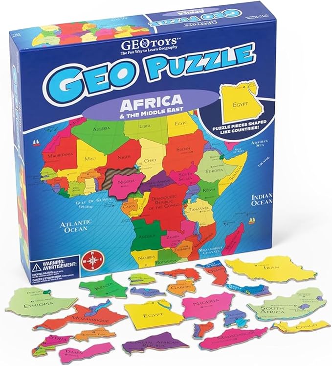 GeoToys GeoPuzzle, Africa and Middle East Jigsaw Puzzles, 65 Pc Map Puzzle, Geography Game, Educational Games & Kids Learning Activities, Puzzle Gifts for Children Ages 6-9, Fun Learning Toys for Kids