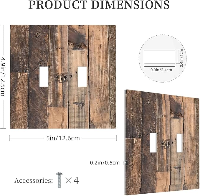 Rustic Brown Wood Plank Vintage Country Wooden Board Decorative Switch Plates 2 Gang Double Toggle Outlet Light Switch Cover Wall Plate Electrical Faceplate for Farmhouse Home Decor