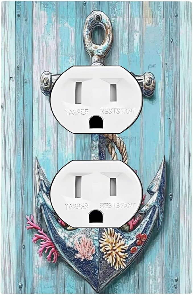 Outlet Covers Anchor Coastal Beach Nautical Coral 1 Gang Duplex Light Switch Cover Decorative Switch Plates Electrical Receptacle Faceplate Wall Plate For Farmhouse Cabin Decor