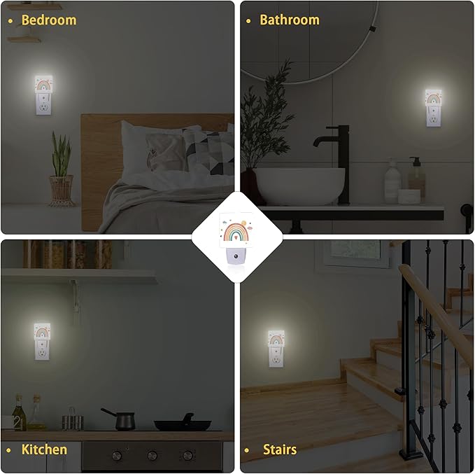 Boho Rainbow Night Light,Plug in Night Light, Dusk to Dawn Sensor Nightlights for Stairway/Hallway/Kitchen/Bedroom/Bathroom 0.5W