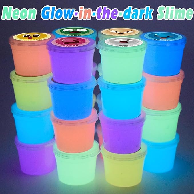 120 Pack Mini Galaxy Bulk Slime Kit for Kids, Glow in The Dark Slime with 6 Colors, DIY Slime Party Favor for Girls & Boys, Birthday Gifts, Classroom Rewards, Valentines Day Studen Bags Stuffers