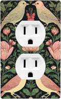Vintage Bird Floral 1-Gang Duplex Wall Plate, Dark Green Bird Flower Outlet Cover Decorative Faceplate for Bedroom, Sunroom & Home
