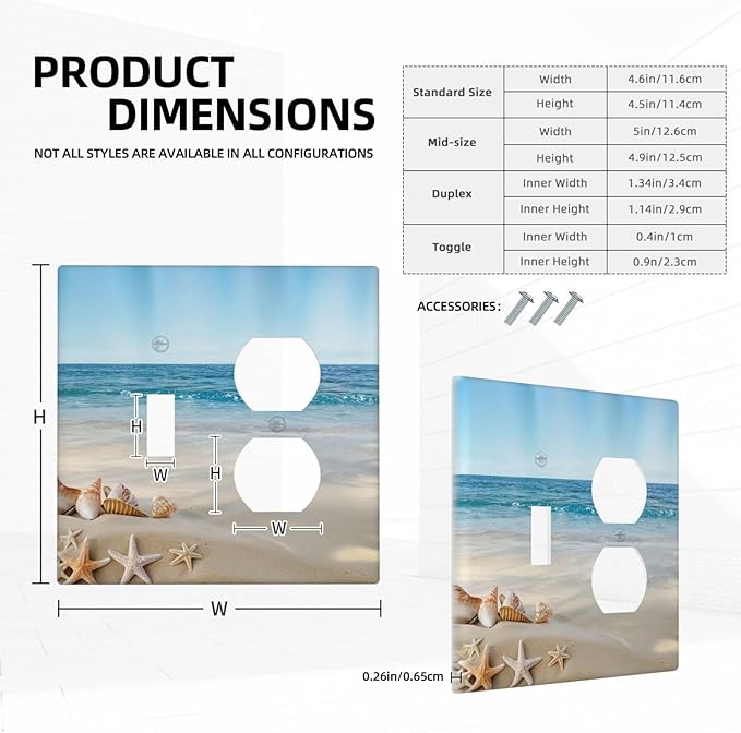 Outlet Covers Summer Beach Starfish Shells 2 Gang Combination 1 Toggle/1 Duplex Light Switch Cover Decorative Gfci Wall Plate Electrical Receptacle Switchplate Faceplate for Kitchen Decor