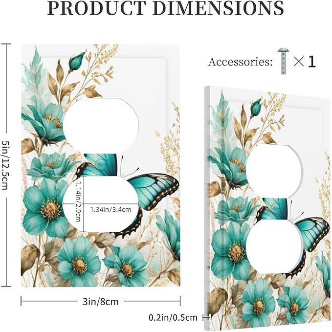 Decorative Outlet Covers Butterfly on Blue Daisy Flower Floral Golden Leaf 1 Gang Duplex Light Switch Cover Plate Wall Plates for Electrical Outlets Electrical Switchplate Face Plate