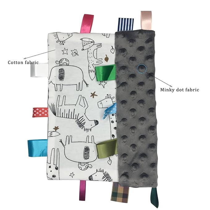 Minky Fabric Baby Security Blanket - Super Soft Sensory Comfort Towel Lovey - Elephant Giraffe Pattern, Great for Newborn to Toddler - 9 x 9 inches