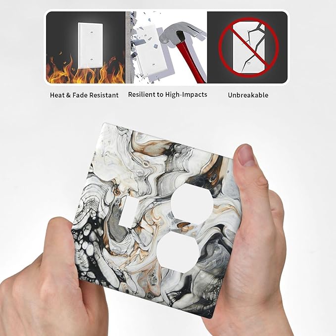 Black Gold Marble Texture Modern Abstract Print Wallplates 1 Toggle 1 Duplex Switch Plate Electrical GFCI Faceplate Decorative Light Switch Covers for Bathroom Kitchen Decor