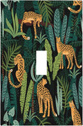 Jungle Cheetah Tropical Wildlife Leopard Green Palm Leaf Decorative Light Switch Cover 1 Gang Single Toggle Device Electrical Faceplate Switchplates Decorator Outlet Wall Plate for Farmhouse Home
