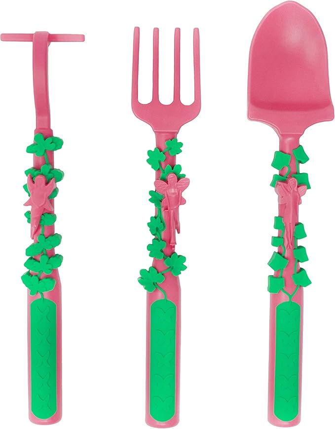 Constructive Eating Plate and Utensils Set - USA-Made Toddler Dinnerware with Divided Plates (Garden Fairy)