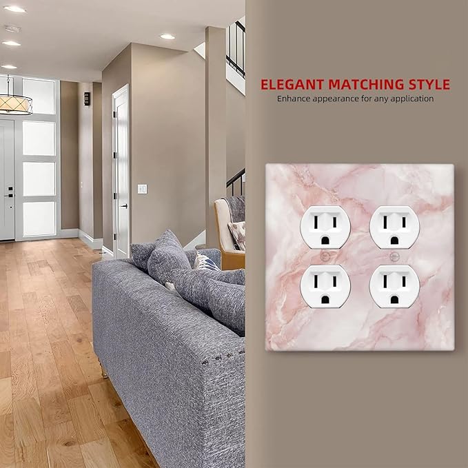 Light Switch Cover Plate Pinkish-White Marble Abstract Luxury Elegant 2 Gang Socket Covers Double Duplex Wallplates Switch Plates and Outlet Covers for Bathroom Home Decor