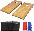 GoSports 4 ft x 2 ft Regulation Size Wooden Cornhole Boards Set with Light Brown Finish - Includes Carrying Case (Choose Your Colors)